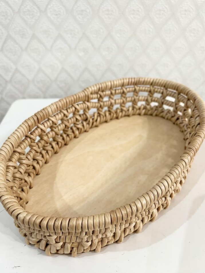 Фруктовница из влагостойкой бумажной лозы, 25×15×6 см, ручная работа, светло‑бежевый цвет, узелковое плетение. — фото 3